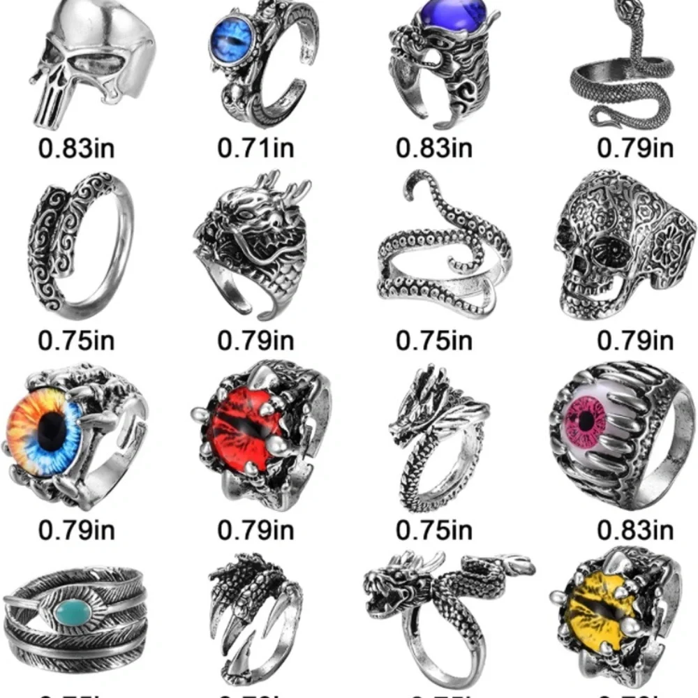 16 Pieces Vintage Punk Rings